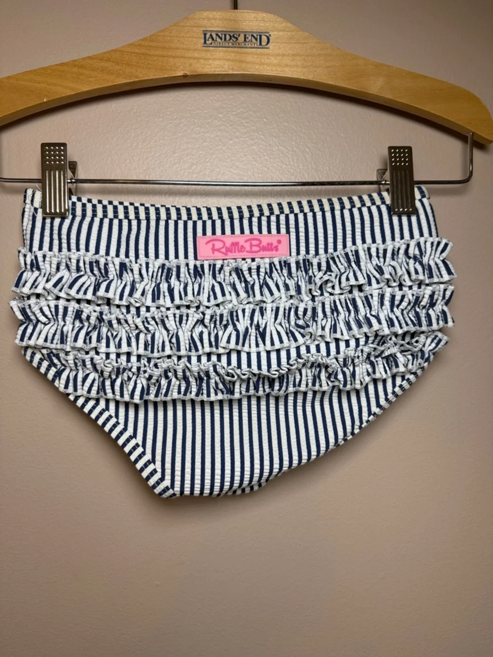 Ruffle Butts Seersucker Navy White Stripe 2 Piece Swimsuit Girls 7